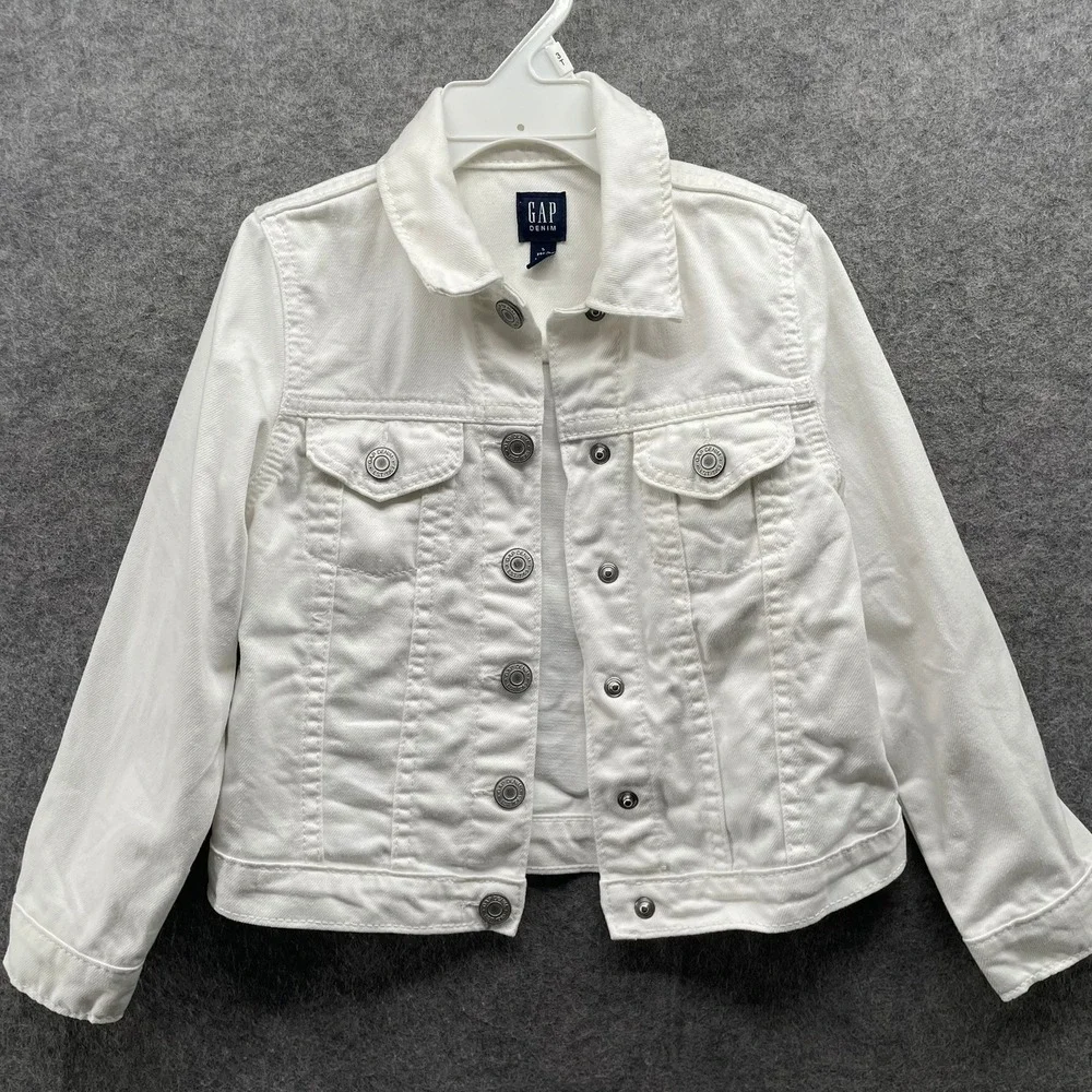 Gap Kids 5T White Denim‎ Jacket 100% Cotton Trucker Snap Button